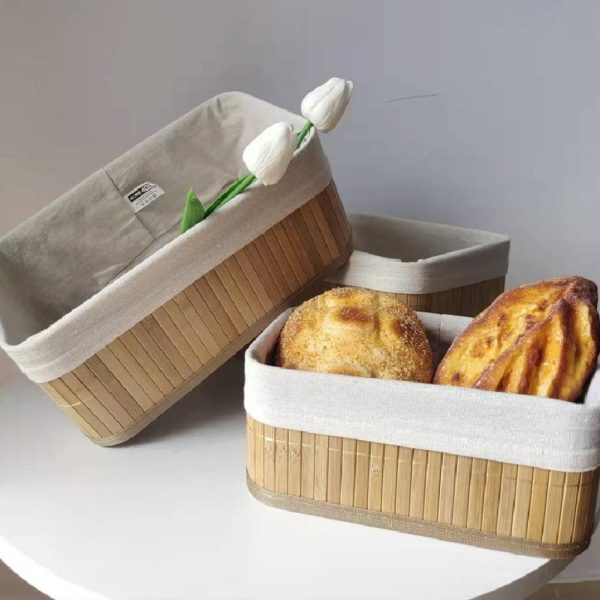 Caja de almacenamiento bambú con forro de tela