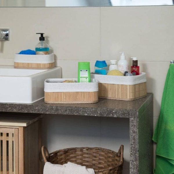 Caja de almacenamiento bambú con forro de tela - Imagen 3