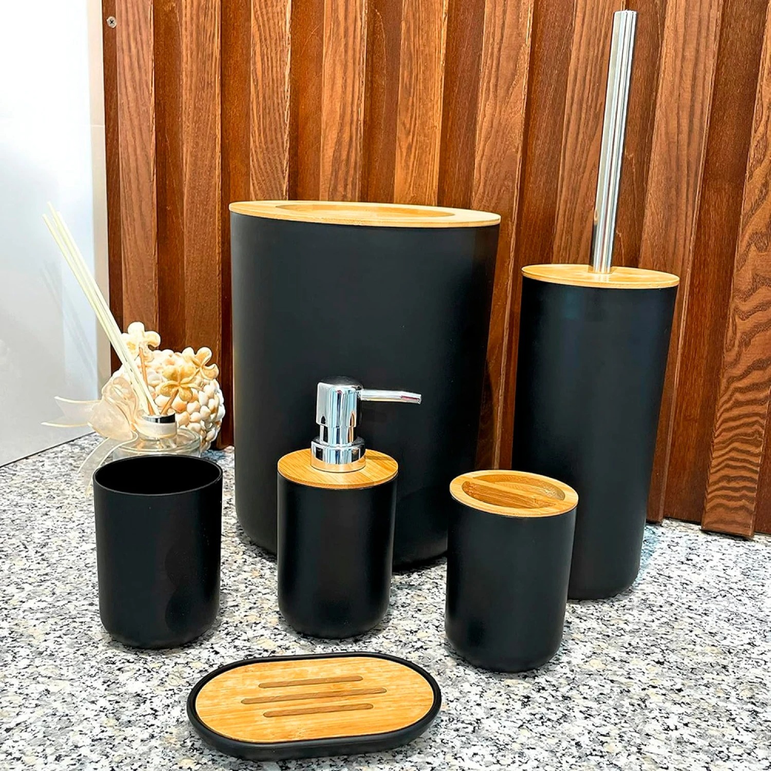 Juego de Accesorios para Baño 6 Piezas Bambú N