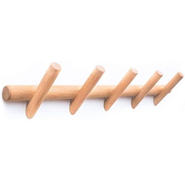 Perchero de pared 5 ganchos madera bambú - Imagen 4