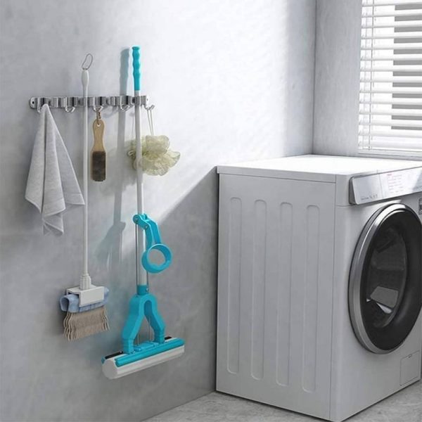 Soporte para escoba de pared acero inoxidable con ganchos - Imagen 3