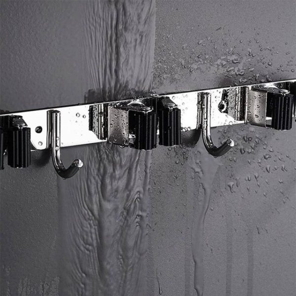 Soporte para escoba de pared acero inoxidable con ganchos - Imagen 4