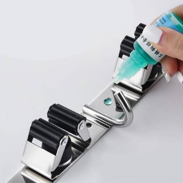 Soporte para escoba de pared acero inoxidable con ganchos - Imagen 5