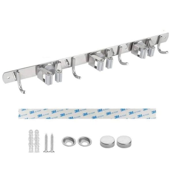 Soporte para escoba de pared acero inoxidable con ganchos - Imagen 7