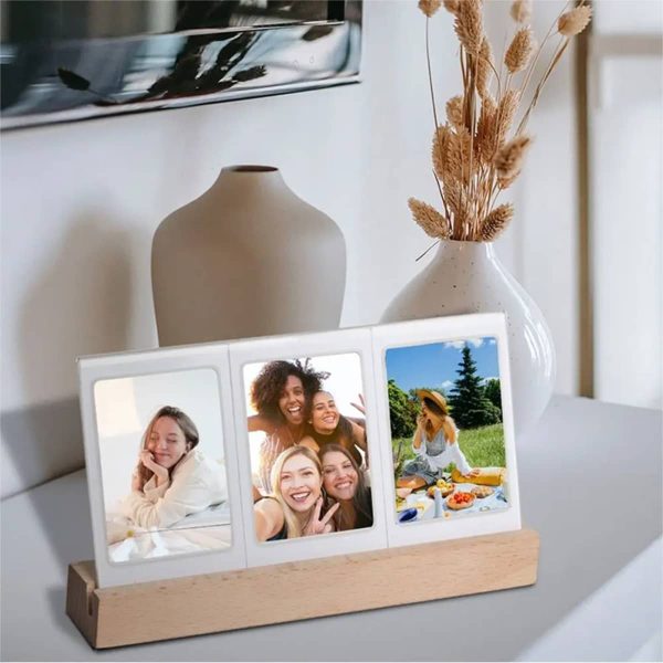 Porta Para Fotos De Madera 3 En 1 Con Luz Led Decoración - Imagen 2