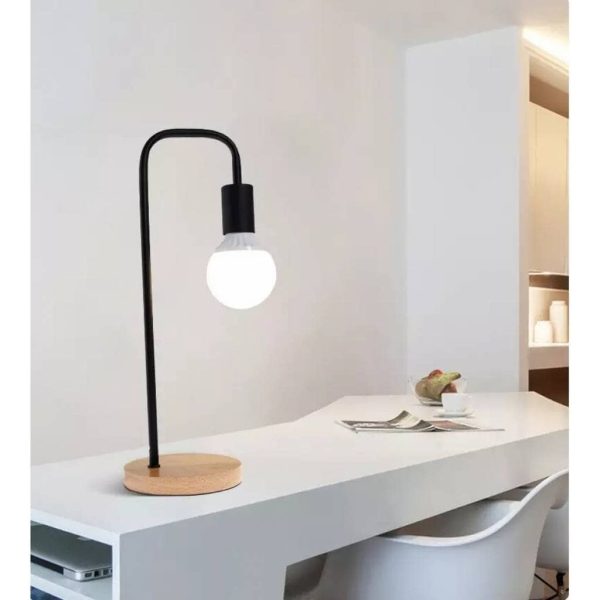 Lampara De Escritorio Nórdica En Metal Y Madera – Retro