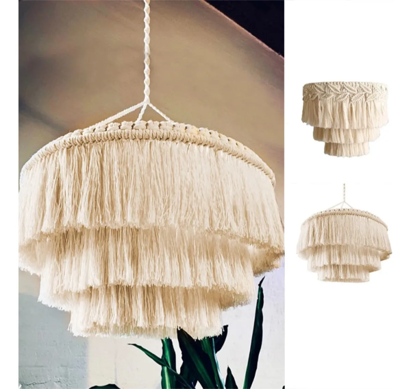 Pantalla Lampara Colgante De Techo Macrame Decoración - Imagen 2