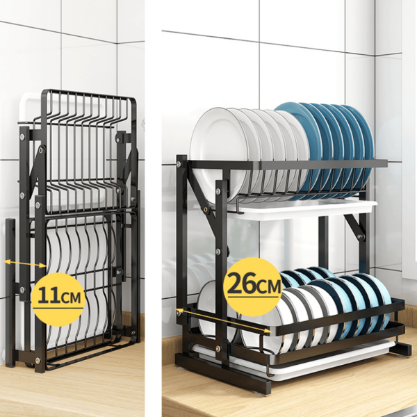 Seca Platos Escurridor Plegable Acero Inoxidable 2 Niveles - Imagen 4