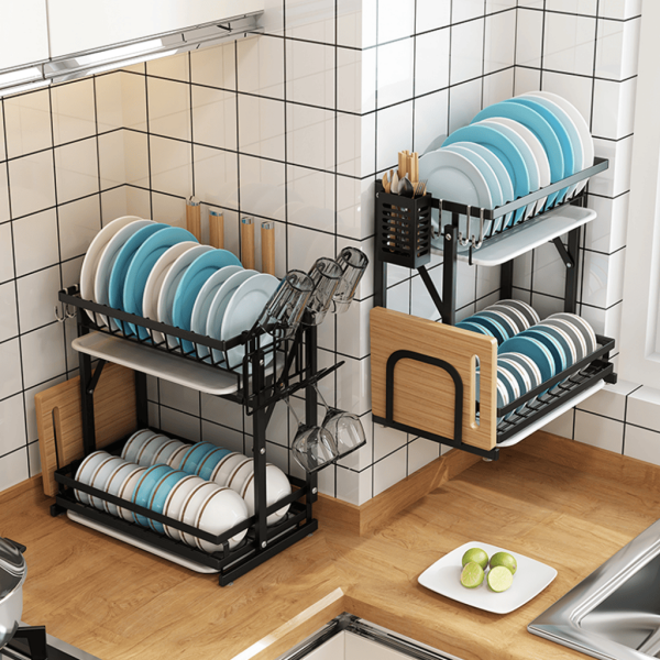 Seca Platos Escurridor Plegable Acero Inoxidable 2 Niveles - Imagen 3