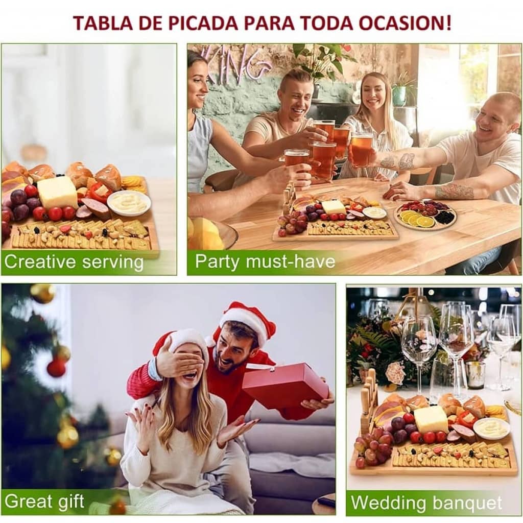 Tabla picadas madera bamboo y kit cuchillos - Imagen 8