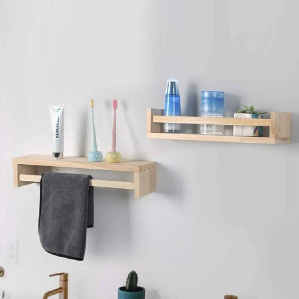 Estante repisa y toallero de pared bambú - Imagen 2