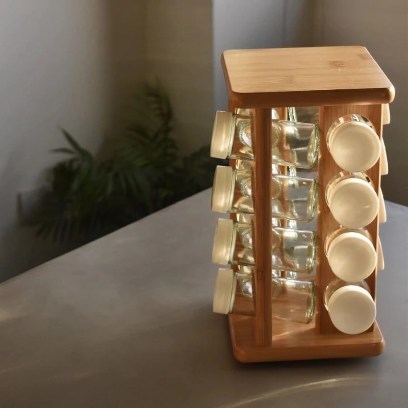 Rack 16 especiero giratorio madera bambú - Imagen 3