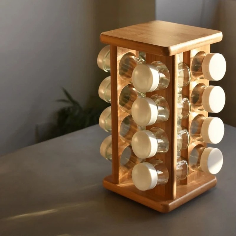 Rack 16 especiero giratorio madera bambú