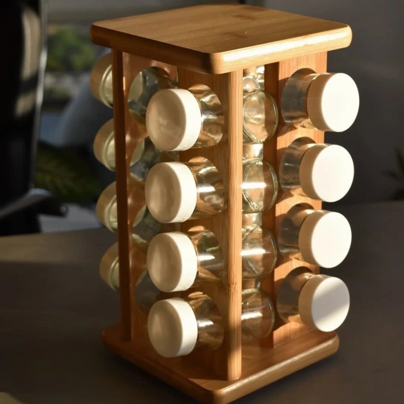 Rack 16 especiero giratorio madera bambú - Imagen 2