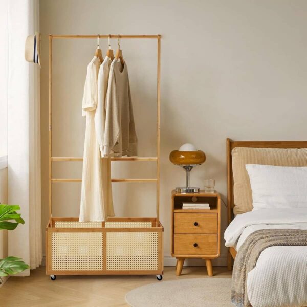Perchero Con Baúl De Madera Multifunción Móvil Con Ruedas - Imagen 2