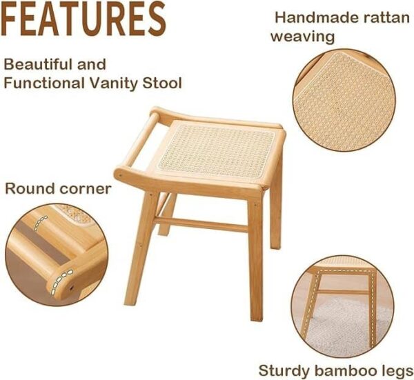 Taburete Banco Nórdico Bajo Cuadrado De Ratán Y Madera - Imagen 5