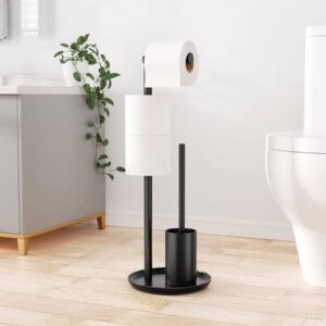 Porta rollo papel y escobilla cepillo limpia inodoro baño negro