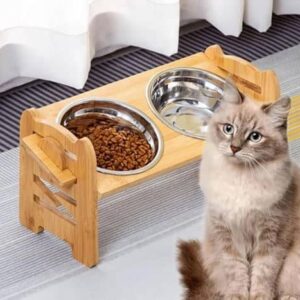 Soporte Doble Elevado Para Comederos De Mascotas Ajustable