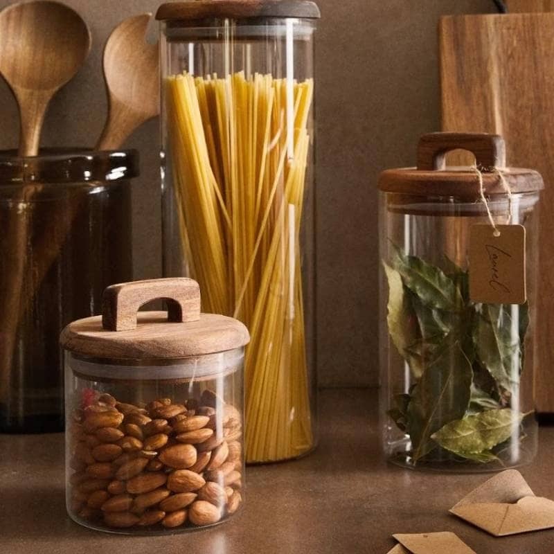 Contenedor de vidrio tapa madera con manija - Imagen 5