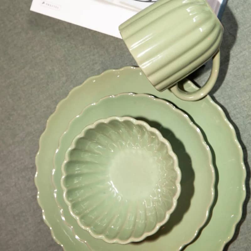 Juego de vajilla cerámica 16 piezas ondas verde