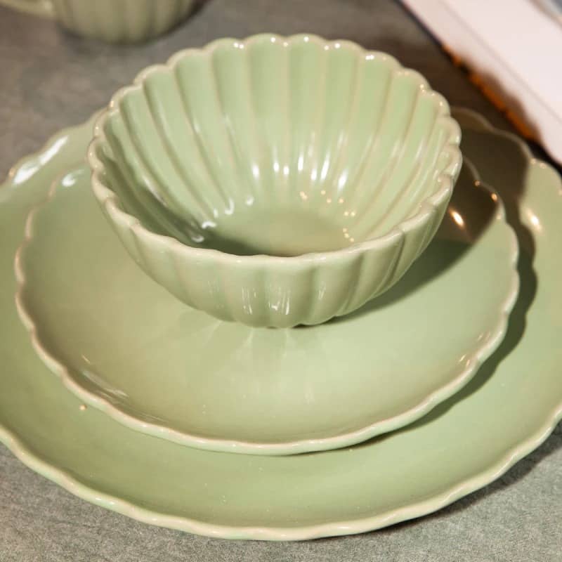 Juego de vajilla cerámica 16 piezas ondas verde - Imagen 2