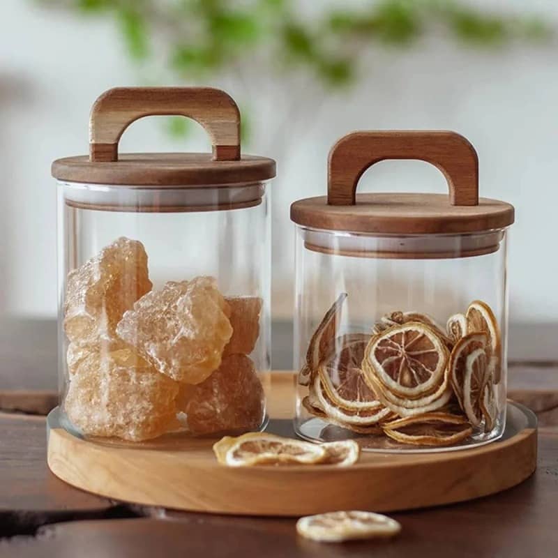 Contenedor de vidrio tapa madera con manija - Imagen 6