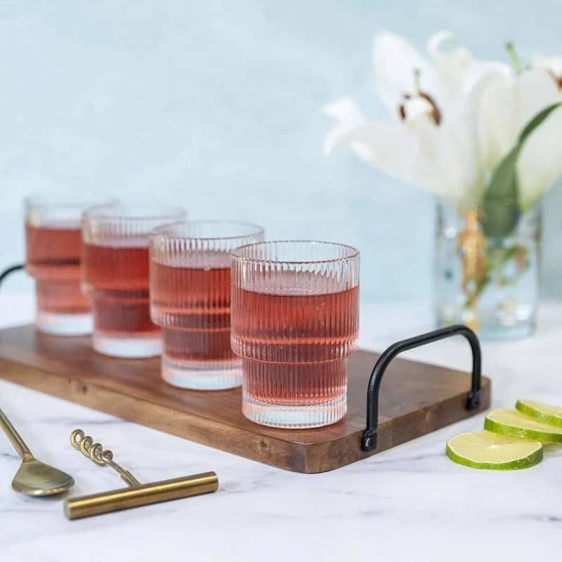 Vaso de vidrio acanalado apilable 300ml