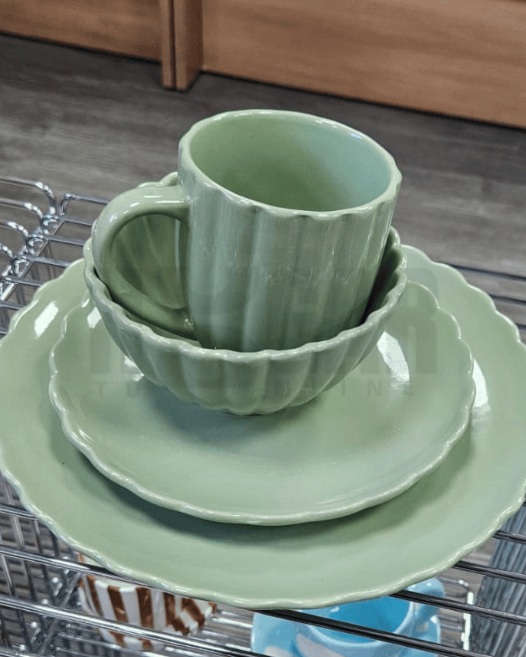 Juego de vajilla cerámica 16 piezas ondas verde - Imagen 4