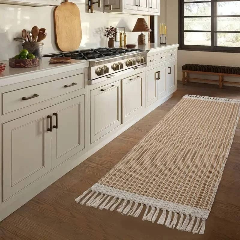 Alfombra tejida beige - Imagen 2