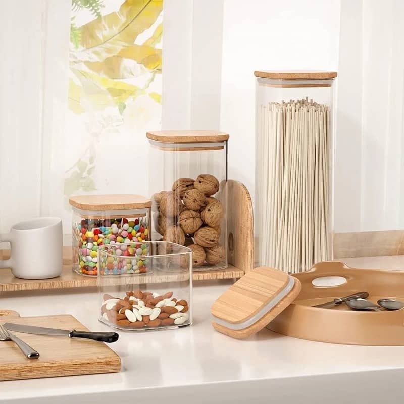 Contenedor de vidrio rectangular tapa madera - Imagen 5