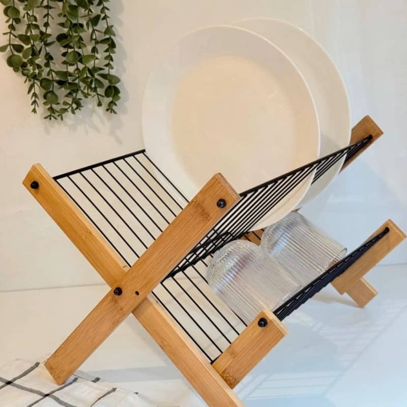 Escurridor seca platos plegable hierro y madera - Imagen 2