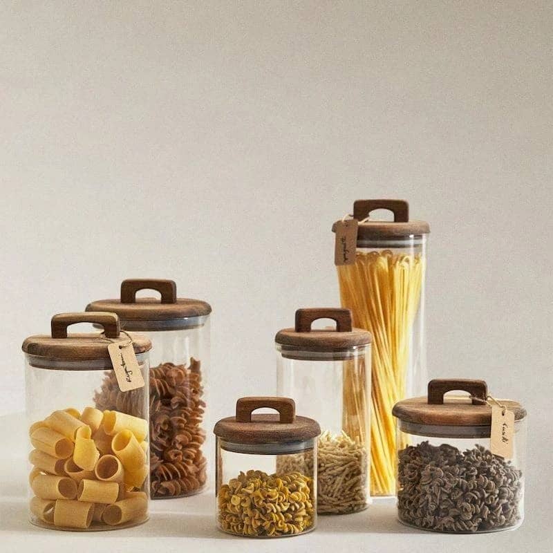 Contenedor de vidrio tapa madera con manija - Imagen 4