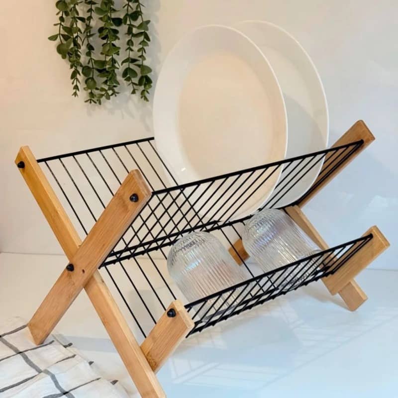 Escurridor seca platos plegable hierro y madera