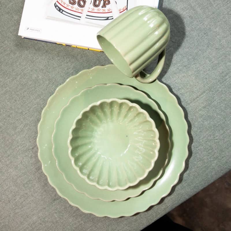Juego de vajilla cerámica 16 piezas ondas verde - Imagen 3