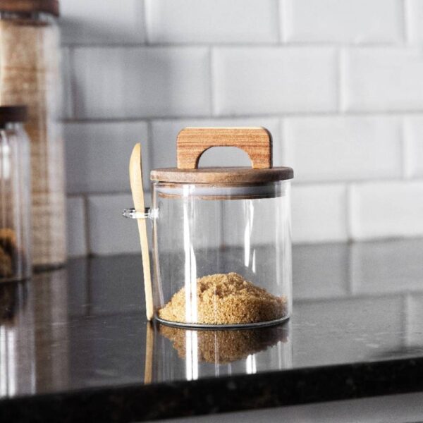 Contenedor de vidrio tapa y cuchara 700ml