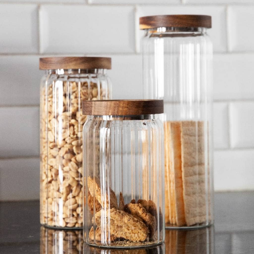 Contenedor vidrio acanalado tapa madera