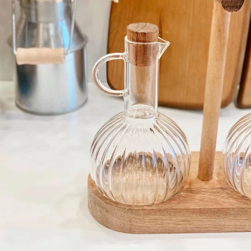 Set 2 aceiteras vidrio madera - Imagen 3