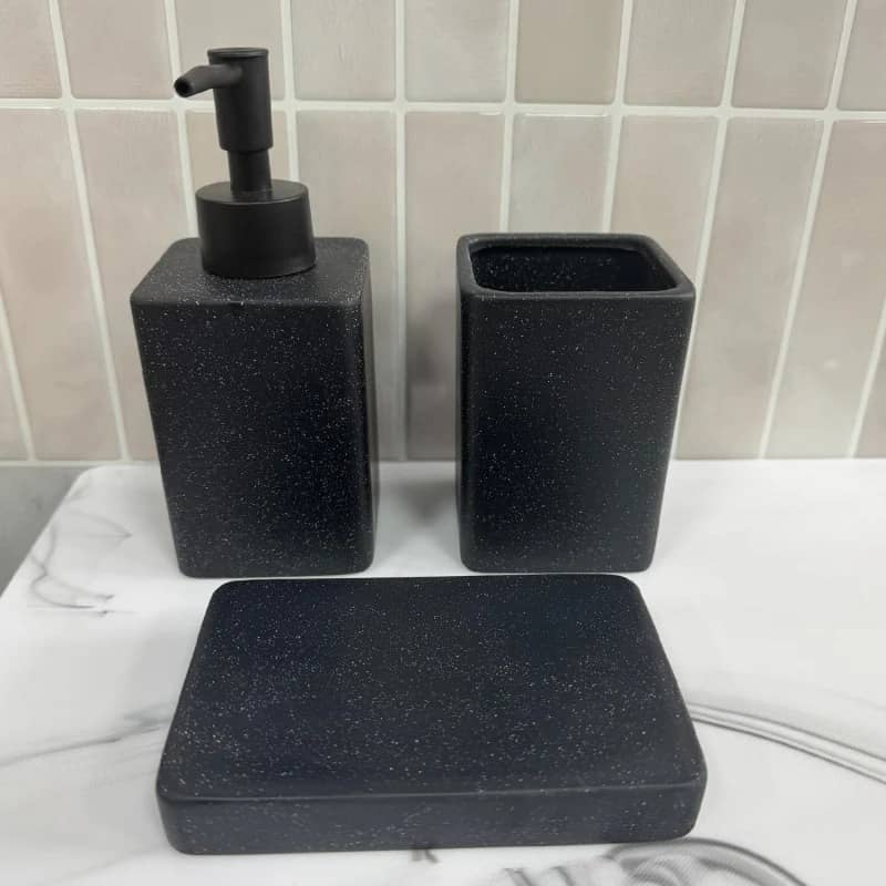 Set accesorios para baño cerámica pintitas negro