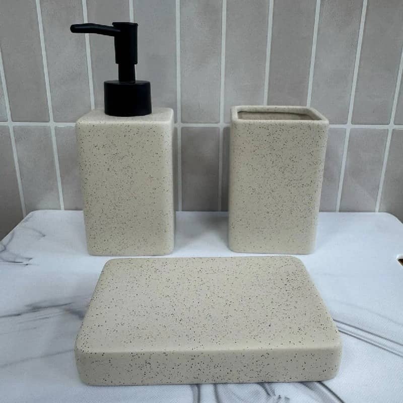 Set accesorios para baño cerámica pintitas beige