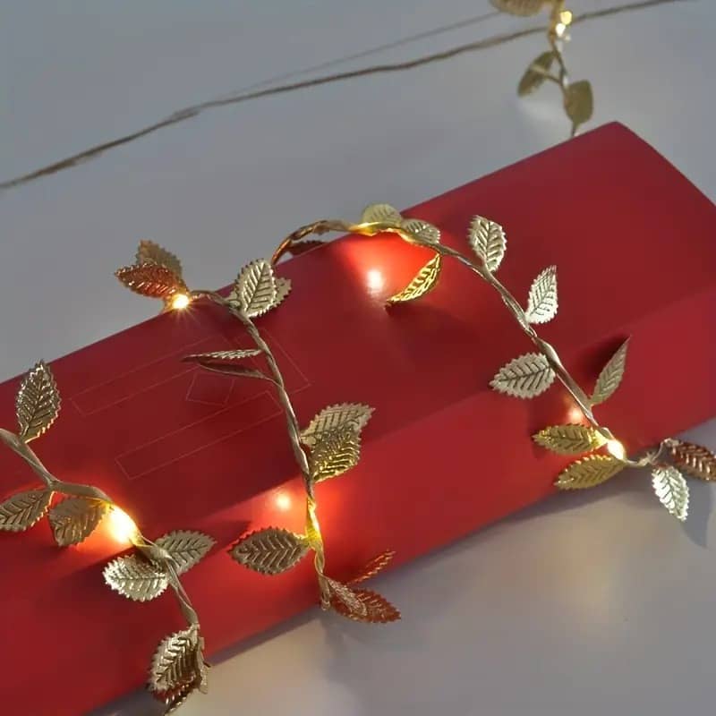 Luz Led Guirnalda Decorativa Con Hojas Doradas - Imagen 3