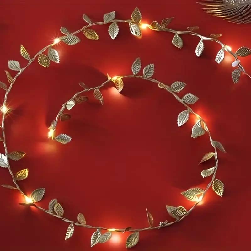 Luz Led Guirnalda Decorativa Con Hojas Doradas - Imagen 2