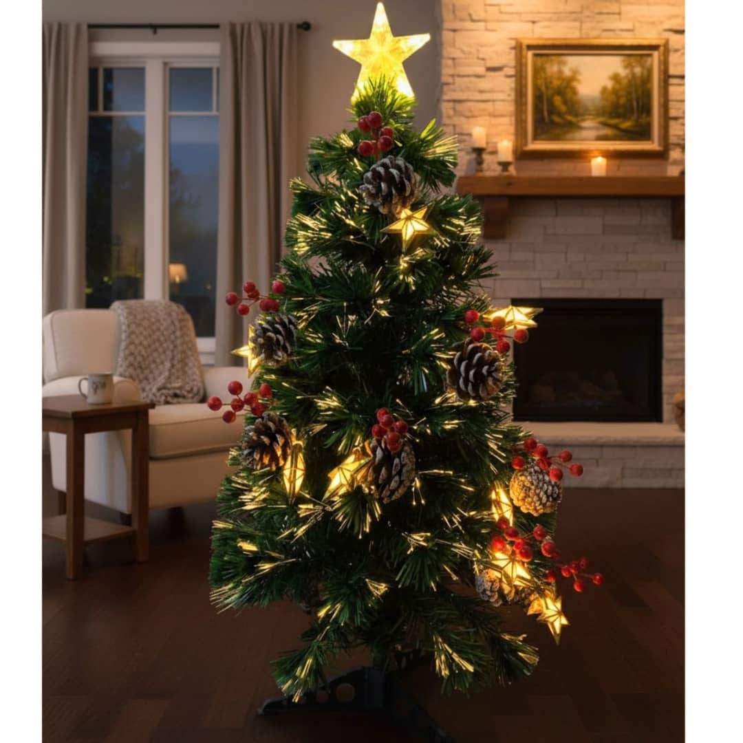 Árbol de navidad con adornos y luces