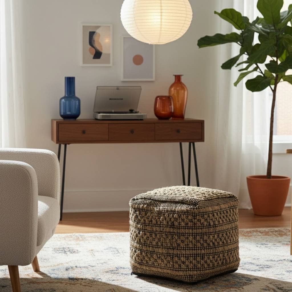 Puff almohadón de piso tejido de yute 40cm - Imagen 5