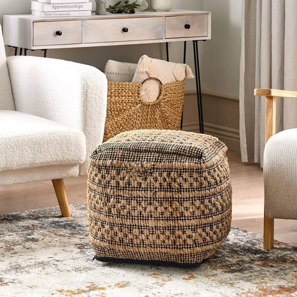 Puff almohadón de piso tejido de yute 40cm - Imagen 3