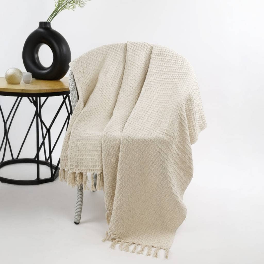 Manta para sillón y cama algodón Marfil waffle 180x130cm