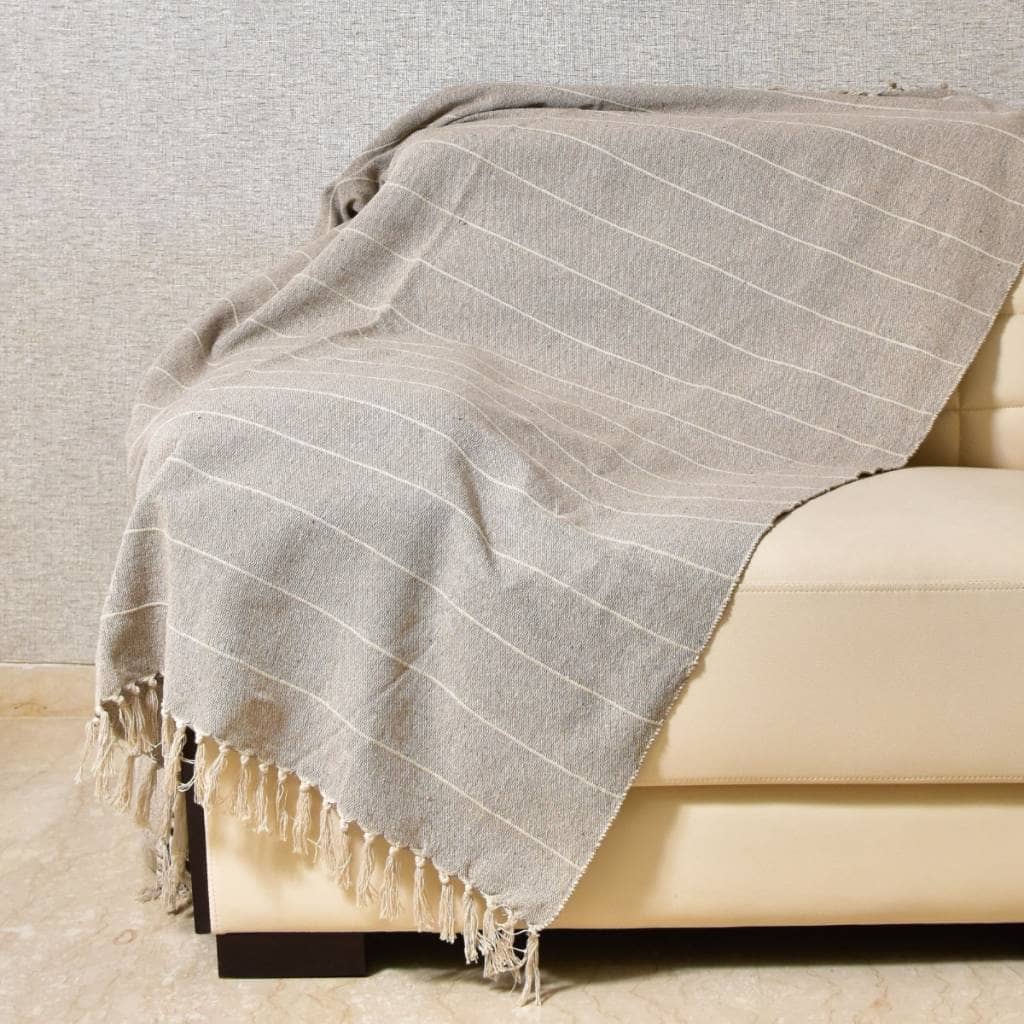 Manta para sillón y cama algodón Rayas Greige