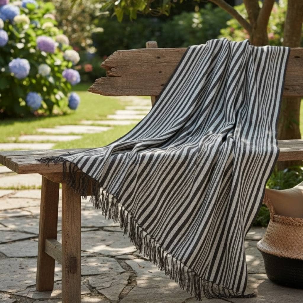 Manta Para Sillon Y Cama Algodón Rayas Taupe