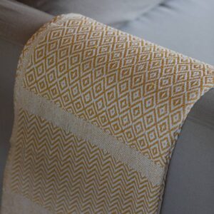 Manta para sillón y cama algodón Rombos Mostaza 180x130cm