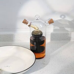 Aceitera dispensador de aceite y vinagre de vidrio 2 en 1 con tapa de corcho
