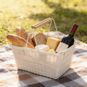 Canasto cesto de hierro y tela con mango